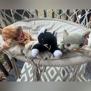 Ty Plush Cat Trio - Orange Tabby, Black & White, Gray